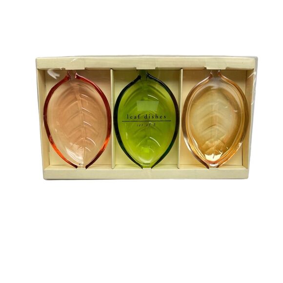 Pier 1 Other - Pier 1 Leaf Dishes Trinket Green Pink Orange Candy Serving Table Decor